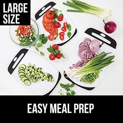 Gorilla Grip Original Oversized Cutting Board, 3 Piece, BPA Free, Dishwasher Safe, Juice Grooves, Larger Thicker Boards, Easy Grip Handle, Non Porous, Extra Large, Kitchen, Set of 3, Black