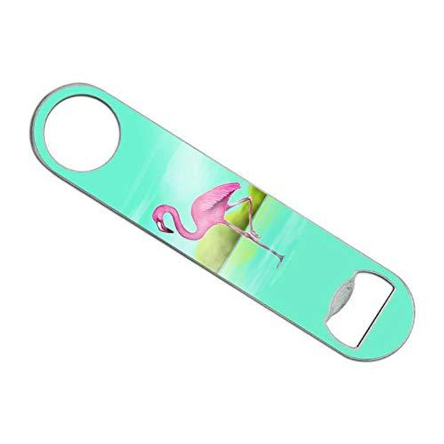 Pink Flamingo in Water Stainless Steel Vinyl Covered Flat Bartender Speed Bar Bottle Opener