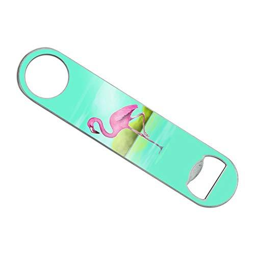 Pink Flamingo in Water Stainless Steel Vinyl Covered Flat Bartender Speed Bar Bottle Opener