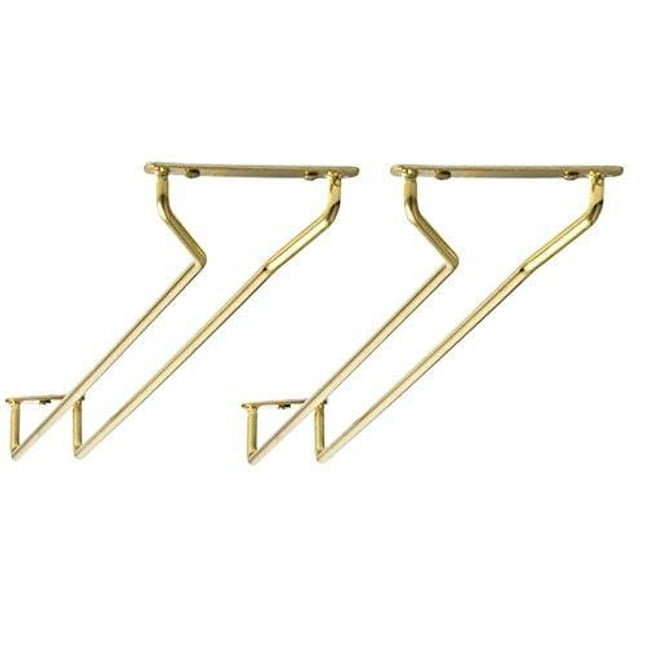 Great Credentials Set of 2-10-Inch Long, Wine Glass Rack, Wire Hanging Rack, Wine Glass Hanging Rack, Wire Wine Glass Hanger Rack, Stemware Rack, Under Cabinet, Brass Finish
