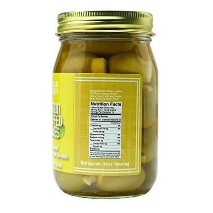 Green Jay Gourmet Lemon Stuffed Olives – Stuffed Green Olives for Cocktail Garnish & Cheese Board Recipes – Dirty Martini Olives & Cocktail Olives – Gourmet Olives – All Natural – Large – 16 Ounces