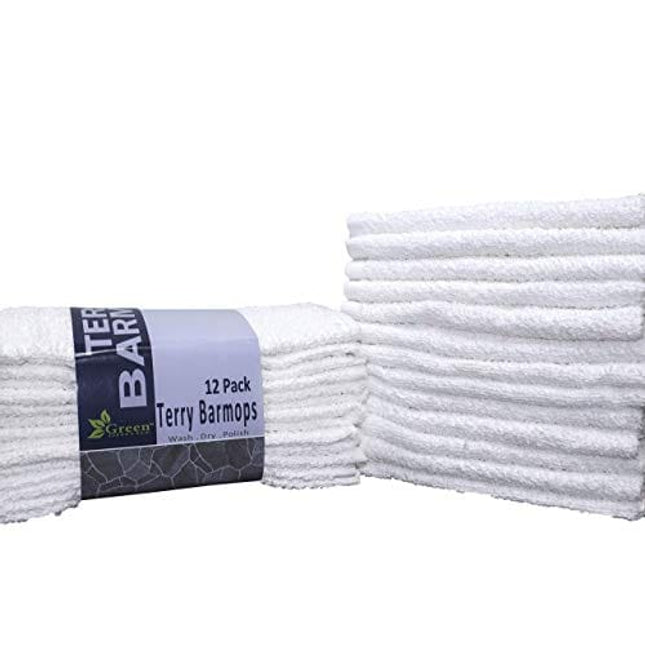 Green Lifestyle 12 Pack Terry Kitchen Bar Mops - 16 X 19 inches, Highly Absorbent, Ultra-Light, and Durable, Pack of 12