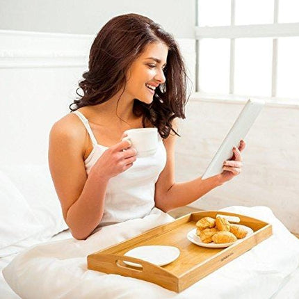 Greenco Rectangle Bamboo Butler Serving Tray With Handles