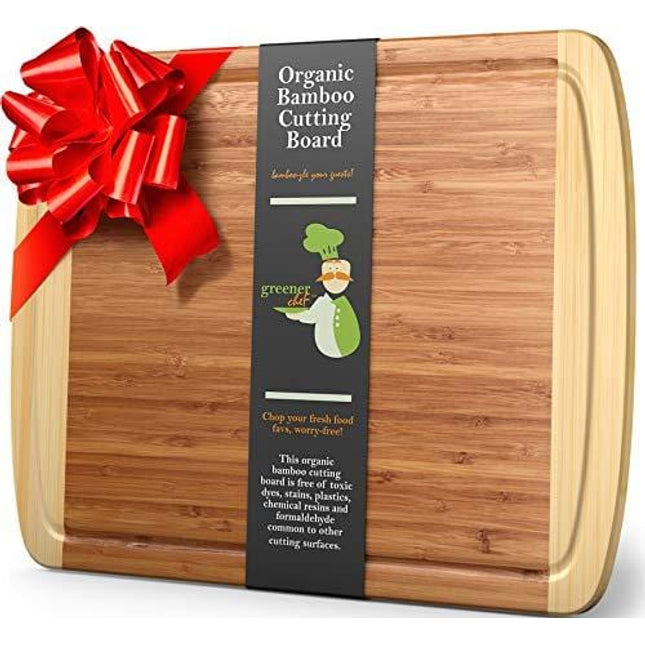 GREENER CHEF Extra Large Bamboo Cutting Board - Lifetime Replacement Cutting Boards for Kitchen - 18 x 12.5 Inch - Organic Wood Butcher Block and Wooden Carving Board for Meat and Chopping Vegetables