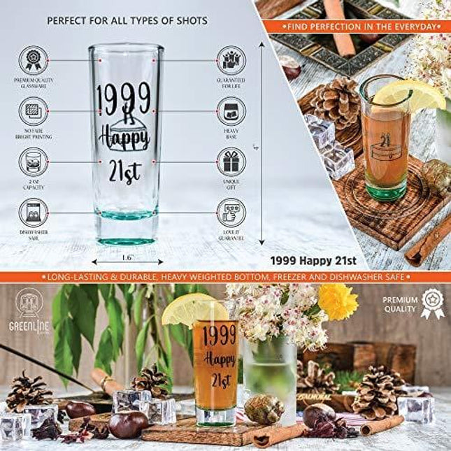 Greenline Goods Shot Glass – 21st Birthday Shot Glass |1999 Happy 21st| 21st Birthday Party Decorations (1 Glass) – Funny Colored Shot Glass