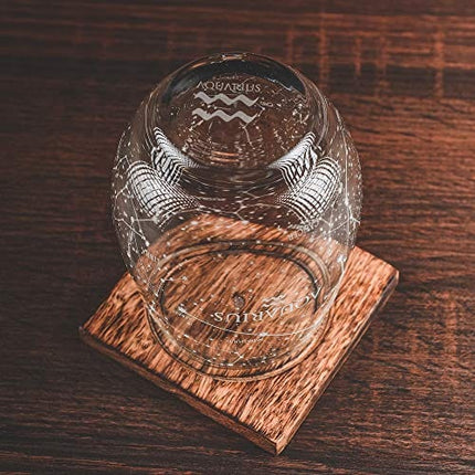 Greenline Goods Aquarius Stemless Wine Glass Etched Zodiac Aquarius Gift 15 oz (Single Glass) - Astrology Sign Constellation Tumbler