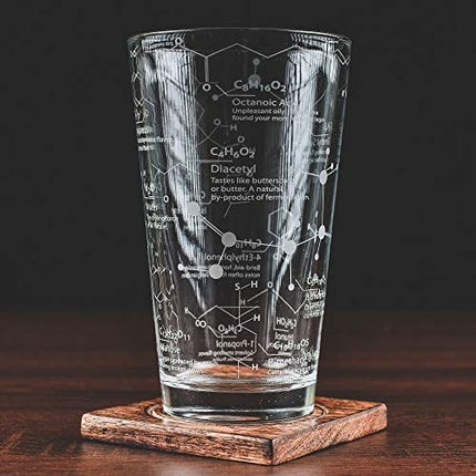 Greenline Goods Beer Glasses - 16 oz Pint Glass (1 Glass) – Science of Beer Glassware - Etched with Beer & Hops Chemistry Molecules