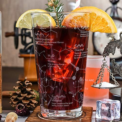 Greenline Goods Beer Glasses - 16 oz Pint Glass (1 Glass) – Science of Beer Glassware - Etched with Beer & Hops Chemistry Molecules
