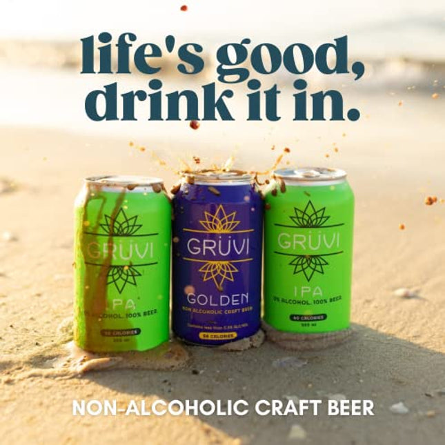 Gruvi IPA Non-Alcoholic Beer, 60 Calories, 12-Pack, 0% ABV, Zero Alcohol Beer, NA Beer