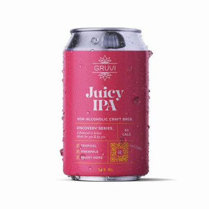 Gruvi Juicy IPA Non-Alcoholic Beer, 60 Calories, 12-Pack, 0% ABV, Zero Alcohol, NA Beer