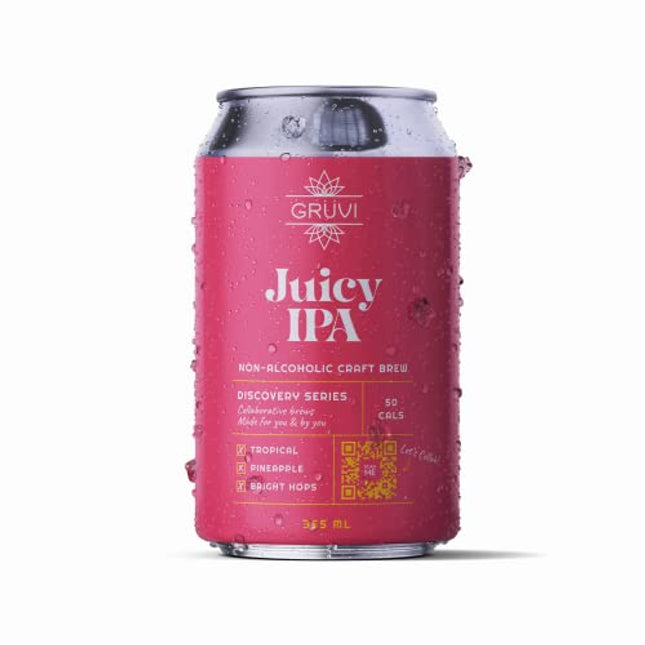 Gruvi Juicy IPA Non-Alcoholic Beer, 60 Calories, 12-Pack, 0% ABV, Zero Alcohol, NA Beer