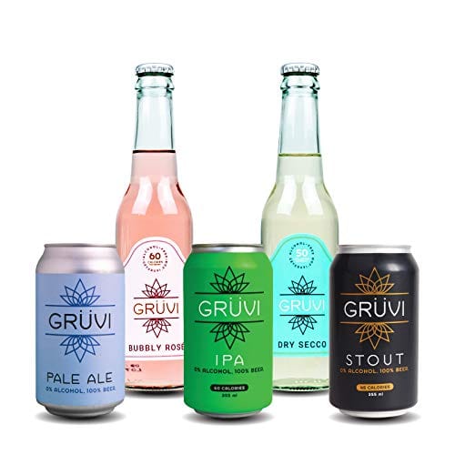 Gruvi Non-Alcoholic Beer and Wine Variety Pack, 20-Pack, IPA, Stout, Pale Ale, Dry Secco Prosecco, Bubbly Rose, <0.5% ABV Beer, 0.0% ABV Wine, Zero Alcohol Beer and Sparkling Wine, NA Beer, NA Wine