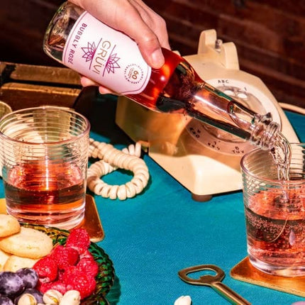 Gruvi Non-Alcoholic Bubbly Rose, 8 Bottles, 60 calories per serving, 0% ABV, Non Alcoholic Sparkling Wine, Zero Alcohol Wine,