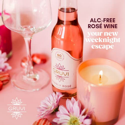 Gruvi Non-Alcoholic Bubbly Rose, 8 Bottles, 60 calories per serving, 0% ABV, Non Alcoholic Sparkling Wine, Zero Alcohol Wine,