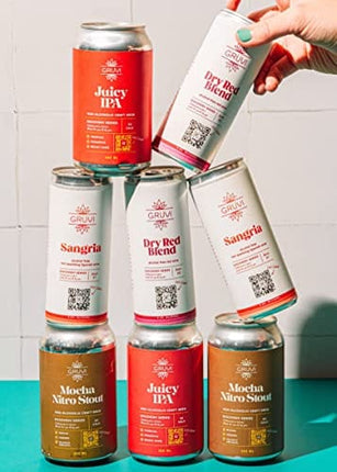 Gruvi Non-Alcoholic Red Blend, 4 Cans, 45 Calories, 0% ABV, Non Alcoholic Red Wine, Zero Alcohol Red Wine