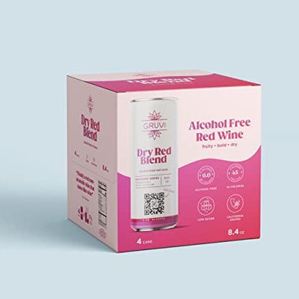 Gruvi Non-Alcoholic Red Blend, 4 Cans, 45 Calories, 0% ABV, Non Alcoholic Red Wine, Zero Alcohol Red Wine