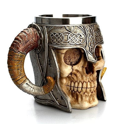 Stainless Steel Skull Mug Viking Drinking Cup Skeleton Resin Beer Stein Tankard Coffee Mug Tea Cup Halloween Bar Drinkware Gift