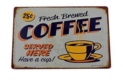 Fresh Brewed Coffee Retro Metal Tin Sign Posters Kitchen Café Diner Restaurant Wall Decor 12X8-Inch