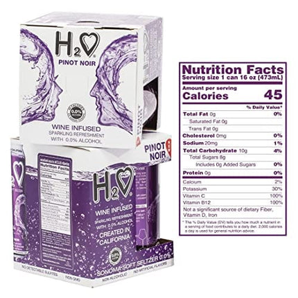 H2o (Best Vintage!) The Best Non Alcoholic Red Wine - Infused California Beverage, 0.0% Alcohol | Unlocked by Science, (Pinot Noir, Pack of 4 - 16 Fl oz)