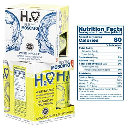 H2o (Limited Vintage) The World’s First California Non Alcoholic Wine - Infused Sparkling Refreshment, 0.0% Alcohol, (Sparkling Dry Moscato, Pack of 4, Pack of 4 - 16 Fl oz)