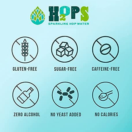 H2OPS Sparkling Hop Water - Original, 0 Alcohol, 0 Calorie, (4, 12 oz Glass Bottles) Craft Brewed, Premium Hops, Lightly Carbonated, Gluten Free, Unsweetened, NA Beer