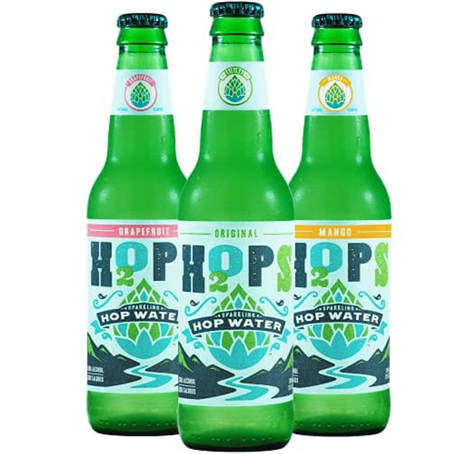 H2OPS Sparkling Hop Water - Variety Pack, 0 Alcohol, 0 Calorie, (12 Pack Glass Bottles) Craft Brewed, Premium Hops, Lightly Carbonated, Gluten Free, Unsweetened, NA Beer
