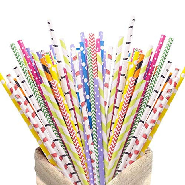 200Pack Biodegradable Paper Straws,10 Different Pattern Cute Cool Juices, Shakes, , Cake Pops, iced coffee,Party Supplies and DIY Decorations
