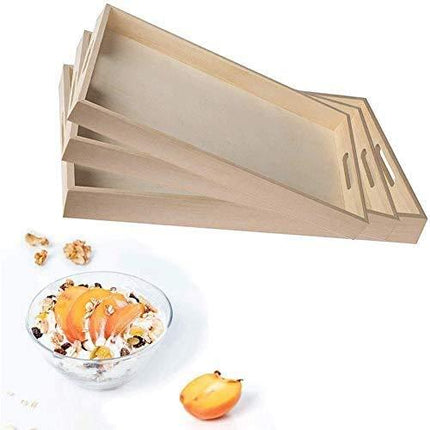 Hammont Wooden Nested Serving Trays - 10 Sets - Five Piece Set of Rectangular Shape Wood Trays for Crafts with Cut Out Handles | Kitchen Nesting Trays for Serving | (Total 50 Pieces)