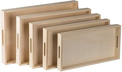 Hammont Wooden Nested Serving Trays - 10 Sets - Five Piece Set of Rectangular Shape Wood Trays for Crafts with Cut Out Handles | Kitchen Nesting Trays for Serving | (Total 50 Pieces)
