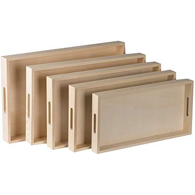 Hammont Wooden Nested Serving Trays - 10 Sets - Five Piece Set of Rectangular Shape Wood Trays for Crafts with Cut Out Handles | Kitchen Nesting Trays for Serving | (Total 50 Pieces)