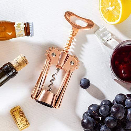 Wing Corkscrew Set by Hanee (Rose Gold) - Wine Bottle Opener - Wine Opener & Beer Bottle Opener with Foil Cutter and Pouch, Wine Accessories For Kitchen Chateau Restaurant Bars and Waiters