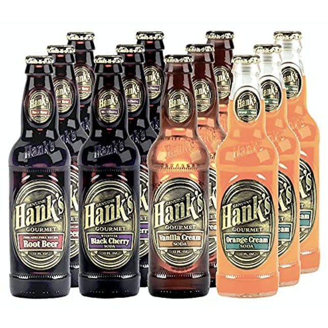 [Pack of 12][4 Flavor] Hank's Gourmet Sodas Variety Pack (Root Beer, Orange Cream, Vanilla Cream, Wishniak Black Cherry) - 12 Fl Oz