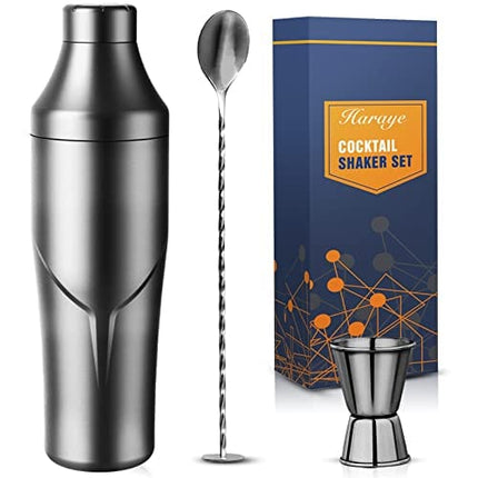 Cocktail Shaker - Haraye 24oz Vacuum Insulated Hybrid Drink Shaker - Built-in Strainer - Premium 18/8 Stainless Steel Margarita Mixer - Martini Shaker for the Home Bartender, Travel, Gifts (No Leaks)