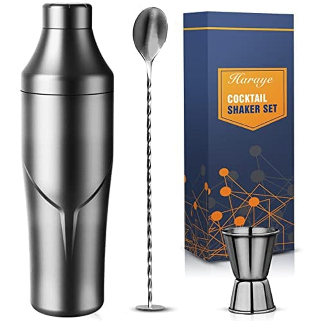Cocktail Shaker - Haraye 24oz Vacuum Insulated Hybrid Drink Shaker - Built-in Strainer - Premium 18/8 Stainless Steel Margarita Mixer - Martini Shaker for the Home Bartender, Travel, Gifts (No Leaks)