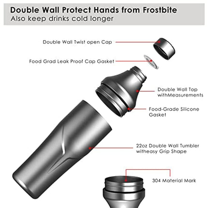 Cocktail Shaker - Haraye 24oz Vacuum Insulated Hybrid Drink Shaker - Built-in Strainer - Premium 18/8 Stainless Steel Margarita Mixer - Martini Shaker for the Home Bartender, Travel, Gifts (No Leaks)