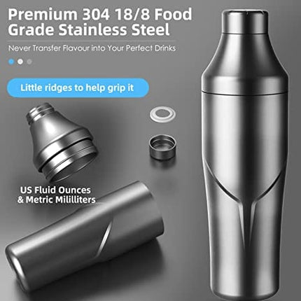 Cocktail Shaker - Haraye 24oz Vacuum Insulated Hybrid Drink Shaker - Built-in Strainer - Premium 18/8 Stainless Steel Margarita Mixer - Martini Shaker for the Home Bartender, Travel, Gifts (No Leaks)