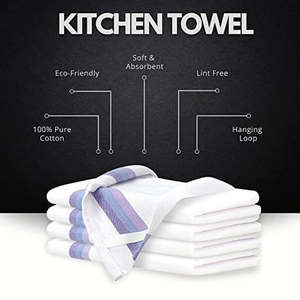 Harringdons Kitchen Dish Towels Set of 12-Tea Towels 100% Cotton. Large Dish Cloths 28"x20" Soft and Absorbent. White with Blue, Green and red Stripes, 4 of Each. There's no Substitute for Quality