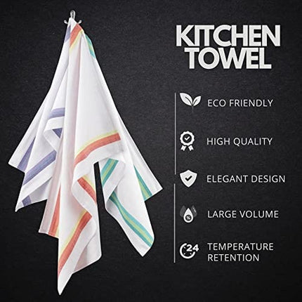 Harringdons Kitchen Dish Towels Set of 12-Tea Towels 100% Cotton. Large Dish Cloths 28"x20" Soft and Absorbent. White with Blue, Green and red Stripes, 4 of Each. There's no Substitute for Quality