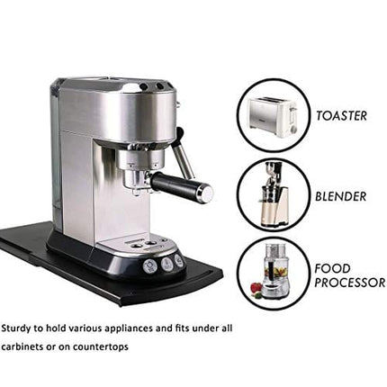 HauSun Kitchen Caddy Sliding Coffee Maker Tray Mat,Countertop Storage for Blender Toaster Kitchen Appliances-12" Premium BPA Free Base Sliding Shelf with Smooth Rolling Wheels,1 Pack,Black