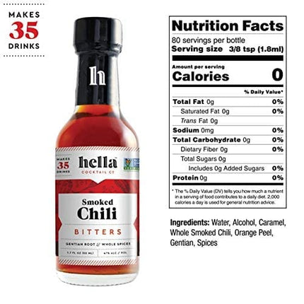 Hella Cocktail Co. 5-Pack Bitters Bar Set (8.5 Fl Oz Total) - Craft Aromatic, Orange, Ginger, Mexican Chocolate, and Smoked Chili Cocktail Bitters