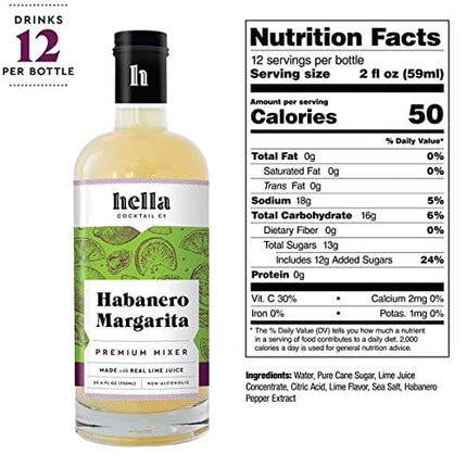 Hella Cocktail Co. Habanero Margarita Premium Cocktail Mixers, 750ml (3 Bottle Set) - Made with All Natural Ingredients, Real Lime Juice and Habanero Pepper