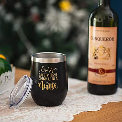 Nurse Gift Box for Women - Nurse Appreciation Gift Set, Nurse Graduation, Nursing School, Nurse Christmas Gifts - Nurse Practitioner, RG Gift - Wine Tumbler Gift Set for Nurse Black
