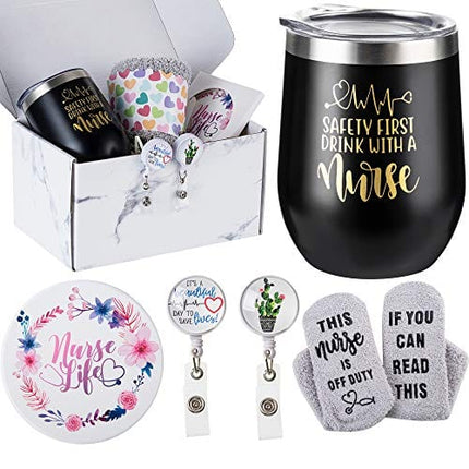 Nurse Gift Box for Women - Nurse Appreciation Gift Set, Nurse Graduation, Nursing School, Nurse Christmas Gifts - Nurse Practitioner, RG Gift - Wine Tumbler Gift Set for Nurse Black