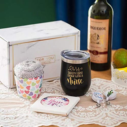 Nurse Gift Box for Women - Nurse Appreciation Gift Set, Nurse Graduation, Nursing School, Nurse Christmas Gifts - Nurse Practitioner, RG Gift - Wine Tumbler Gift Set for Nurse Black