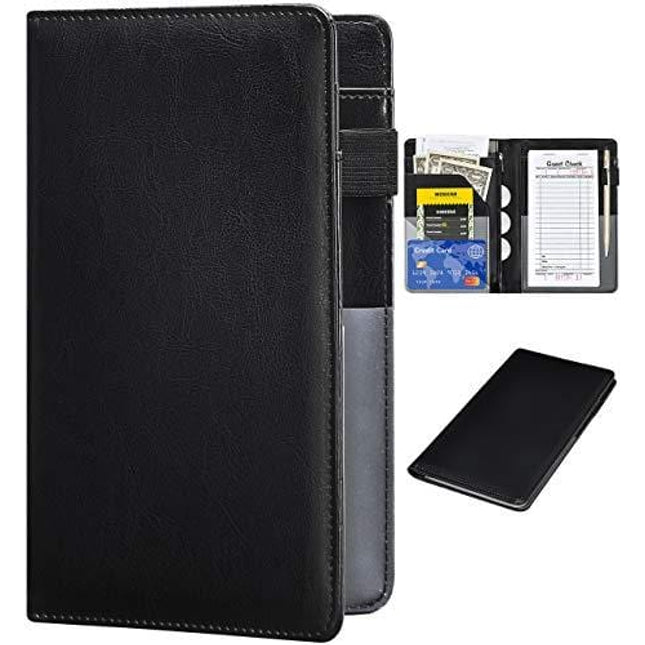 Server Books for Waitress - Leather Waiter Book Server Wallet with Zipper Pocket, Cute Waitress Book&Waitstaff Organizer with Money Pocket Fit Server Apron（Classic Black）