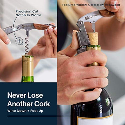 Hicoup Wine Opener - Professional Corkscrew Wine Bottle Opener w/ Foil Cutter - Manual Wine Key Bottle Openers for Waiters, Bartenders & Home