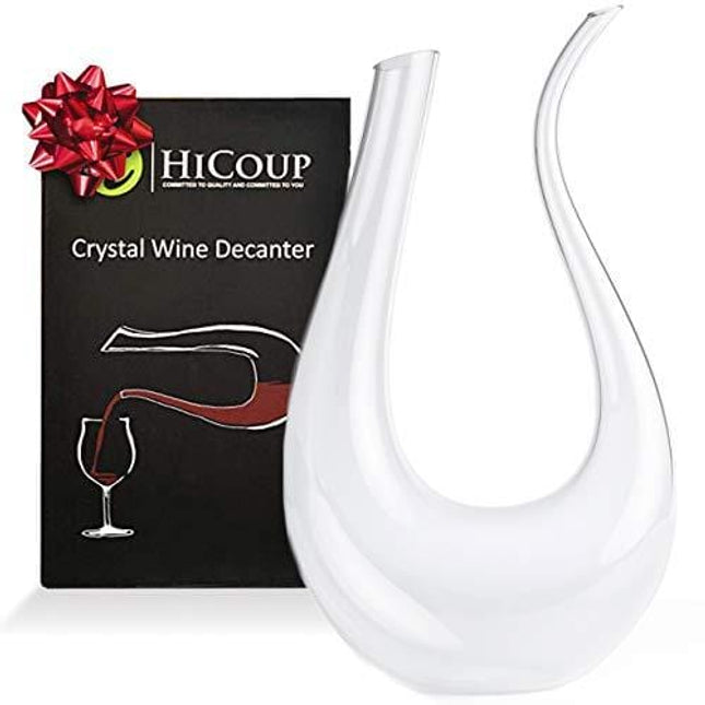 Wine Decanter by HiCoup – 100% Lead-Free Crystal Glass, Hand-Blown Red Wine Decanter/Carafe, Provides Intense Aerating in a Stunning U Shape Design