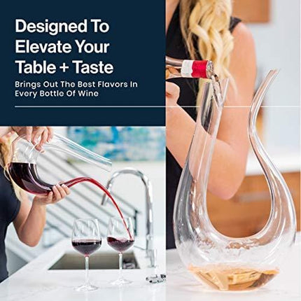 Wine Decanter by HiCoup – 100% Lead-Free Crystal Glass, Hand-Blown Red Wine Decanter/Carafe, Provides Intense Aerating in a Stunning U Shape Design