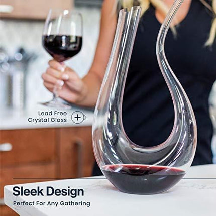 Wine Decanter by HiCoup – 100% Lead-Free Crystal Glass, Hand-Blown Red Wine Decanter/Carafe, Provides Intense Aerating in a Stunning U Shape Design