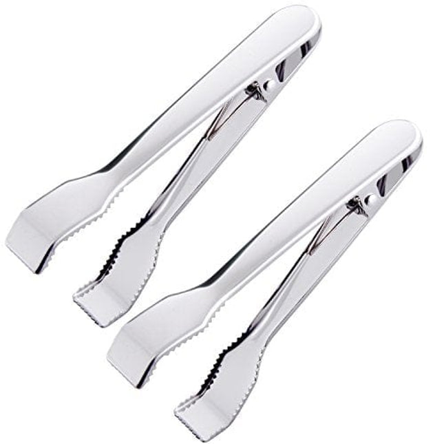 HINMAY Ice Tongs for Ice Bucket 6-3/4 Inch - Set of 2 - Premium 18/8 Stainless Steel Ice Tongs with Teeth for Ice Sugar Cubes Tea Party Coffee Bar Food Serving